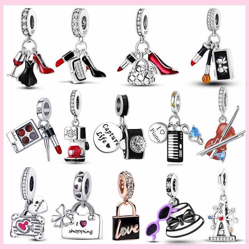 

Стерлингового серебра 925 пробы, сумка-юбка, подвеска на высоком каблуке, помада, чемодан, подвески для оригинального браслета, ювелирных изделий