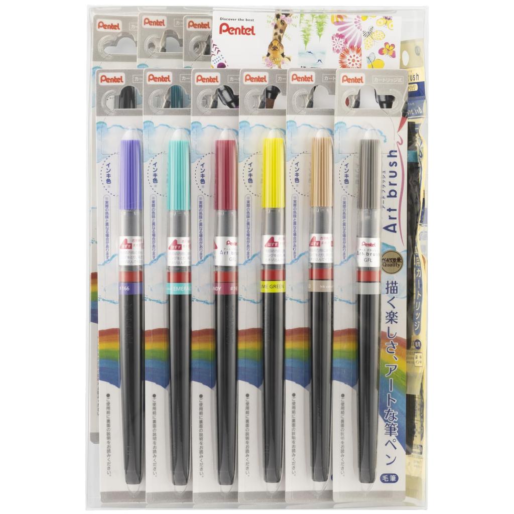 PENTEL Color Brush Pen Art Brush 24 Color Set Bonus Cartridge XGFL24-AMZ