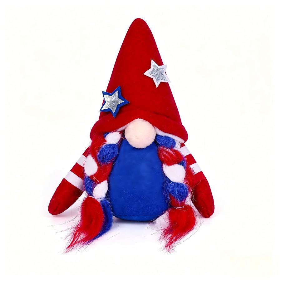 Patriotic Faceless Gnome Doll: Red & Blue Stars Independence Day Decoration