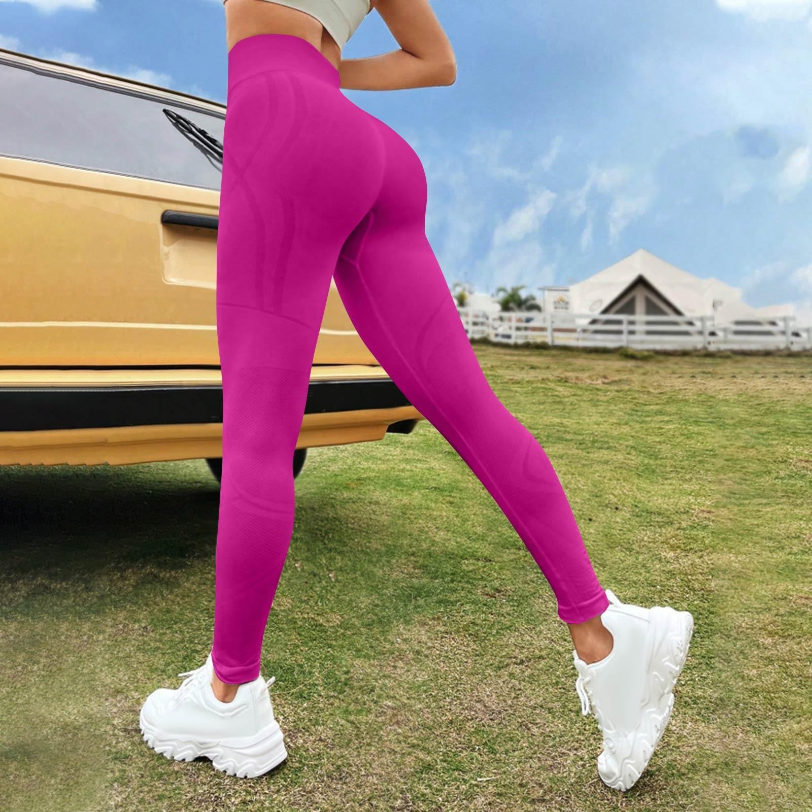 

Женские модные однотонные штаны для йоги с высокой талией, узкие спортивные штаны для фитнеса M горячий розовый