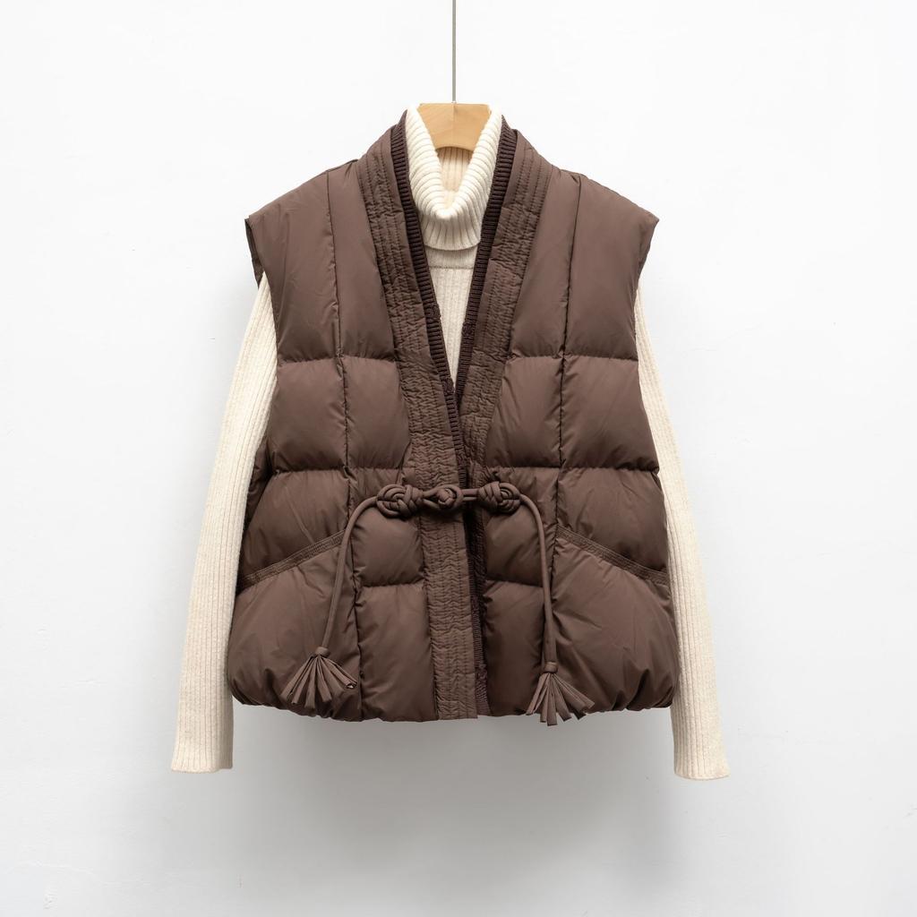 Down Vest New National Standard 90 Down Casual Autumn and Winter Light and Simple Solid Color V-neck Loose Coat