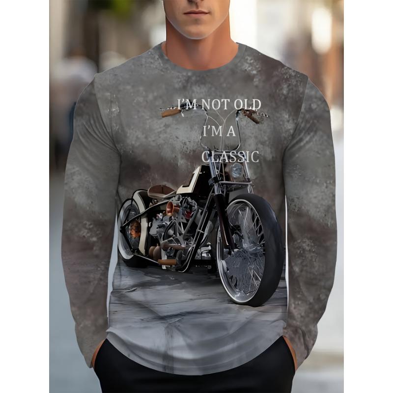 Fashion Graphic Men's T Shirts Autumn Man Clothes Crew Neck Long Sleeve T-Shirts Tops Men's T-Shirt Outdoor Pullover