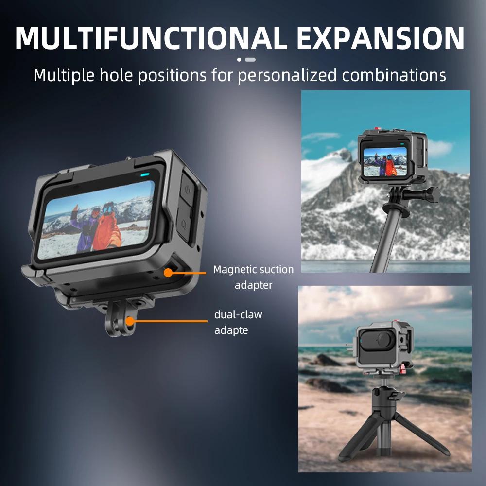 Metal Cage for Insta360 GO3/Go3S Expansion Frame Dual Cold Shoe Magnetic Quick-release for Action Camera Accessories Shockproof