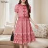 ZANZEA Women Summer Casual Short Sleeve Retro Print Dress