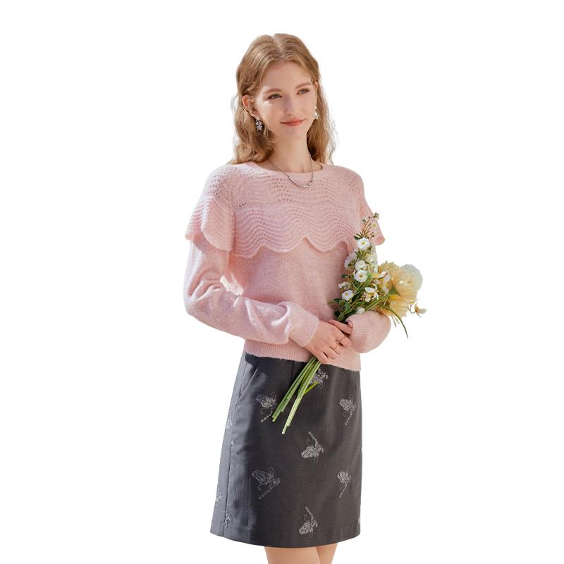 

Women s Ruffle Hollow Out Knit Pullover S