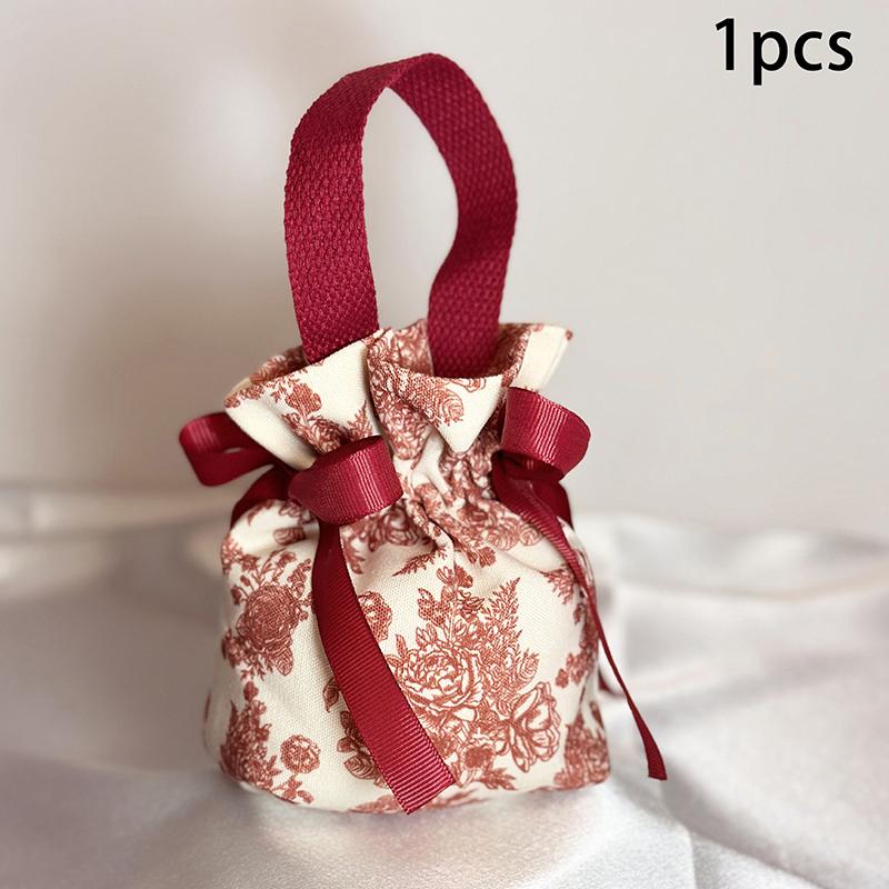 1PC Flower Printed Drawstring Candy Pouch Bag, Handle Bag Gift for Wedding Party