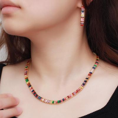 CMM Trendy Mehrfarbige Zirkonia-Halsband-Halsketten-Ohrringe-Sets