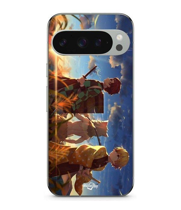 Coque - Maniacase - Google Pixel 9 Pro - Silicone - Souple - Tanjiro Inosuke Zenitsu noir