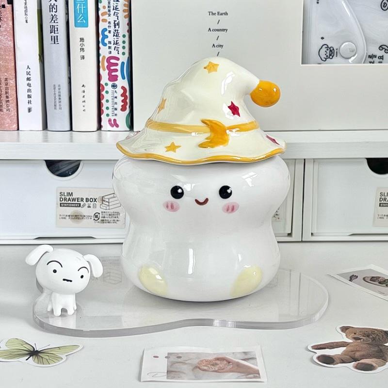 Cute ghost mug with lid spoon high value girl birthday gift office ceramic water cup souvenir
