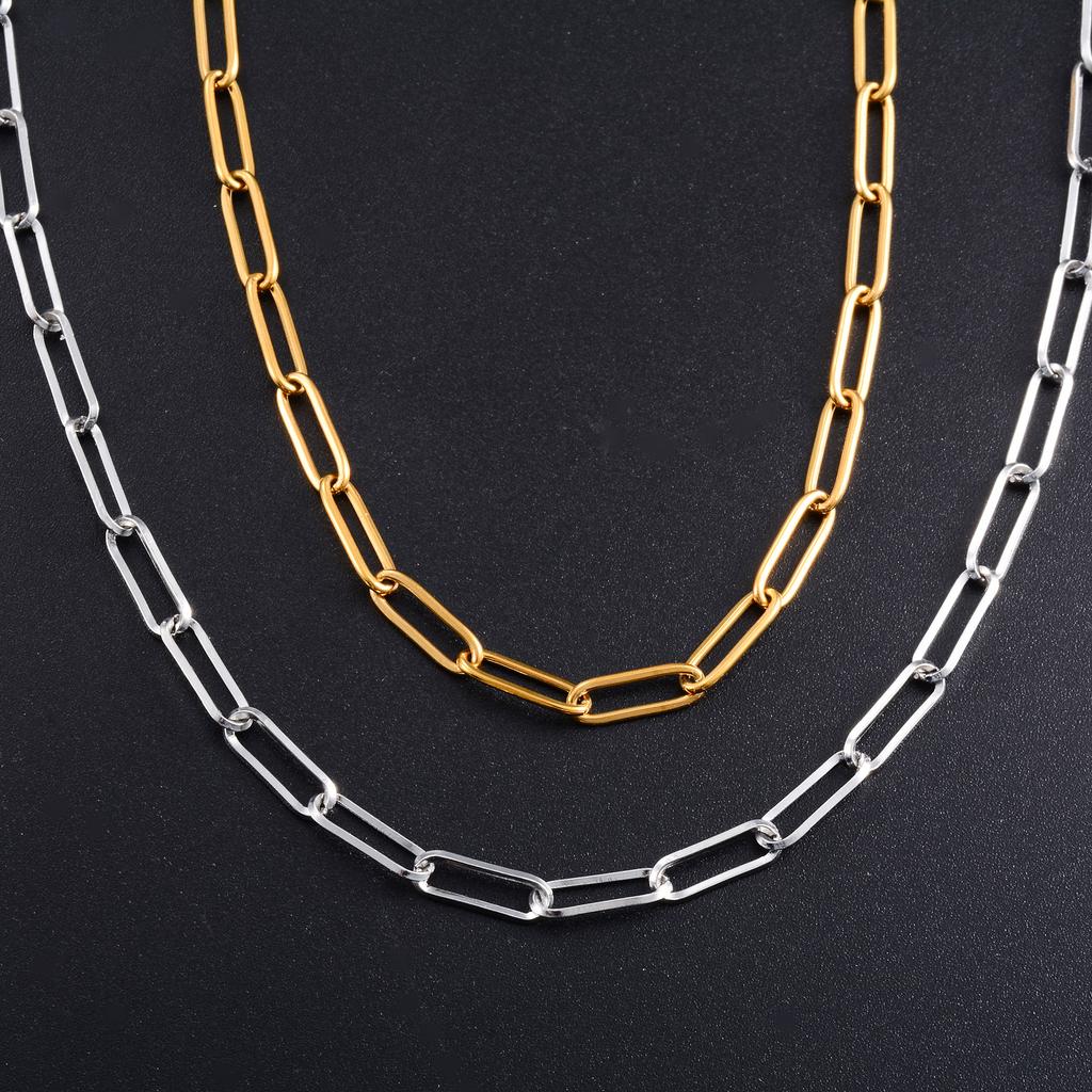 4mm Wide Dainty Stainless Steel Neck Chain Paperclip Necklace for Women Men Gold/Silver Choker Metal Jewelry Collar Gift