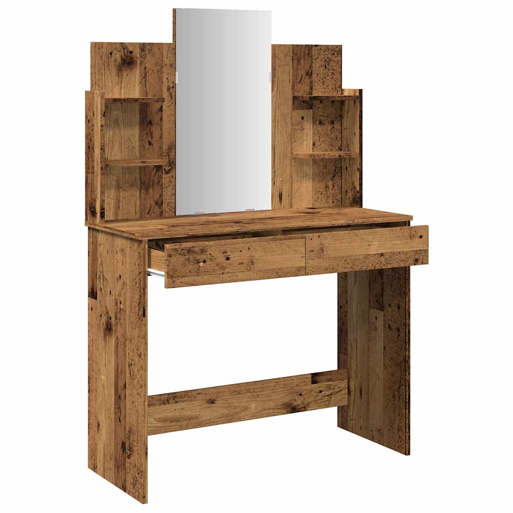 Makeup Table with Mirror Rustic Wood Look 96 x 39 x 142 cm