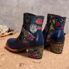 Johnature Vintage Floral High Heel Damen Stiefel Echtleder Schuhe Handbemalte Gürtelschnalle Mode Kurze Stiefel