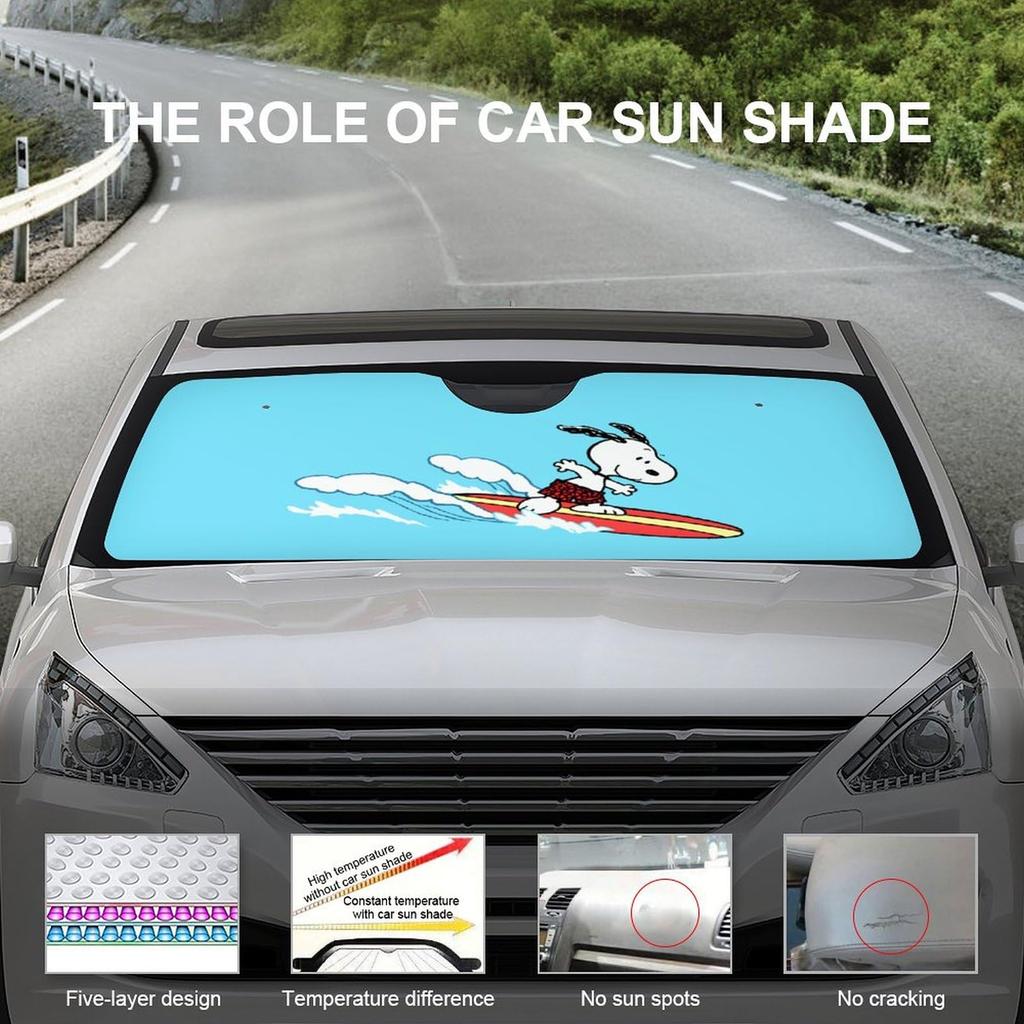 Snoopy Sunshade for Front Light Heat Suction UV Character Car 130x70cm Car, Sunshade, Blocking, Insulating, Cup, Sunshade, Protection, Foldable,