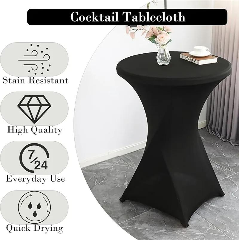 1-6Pcs Spandex Round Tablecloth Cocktail White Table Covers Fitted Stretch Tablecloth for Wedding, Banquet, Party, Birthday