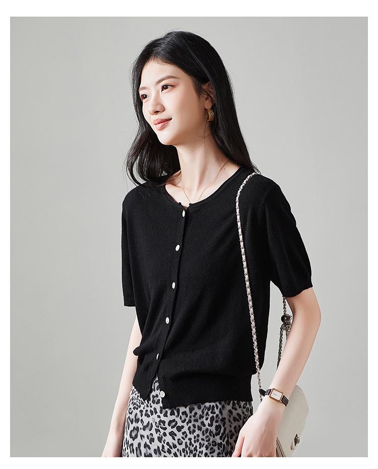 100% sheep wool round neck short sleeved wool sweater for women 2026 spring and autumn casual versatile short knitted top