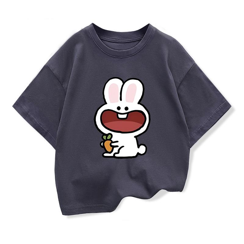 Original Design Summer Children Clothing Girls Short Sleeve t shirts Cute Little Rabbit Graphic Kids Pure Cotton Loose Tee Tops