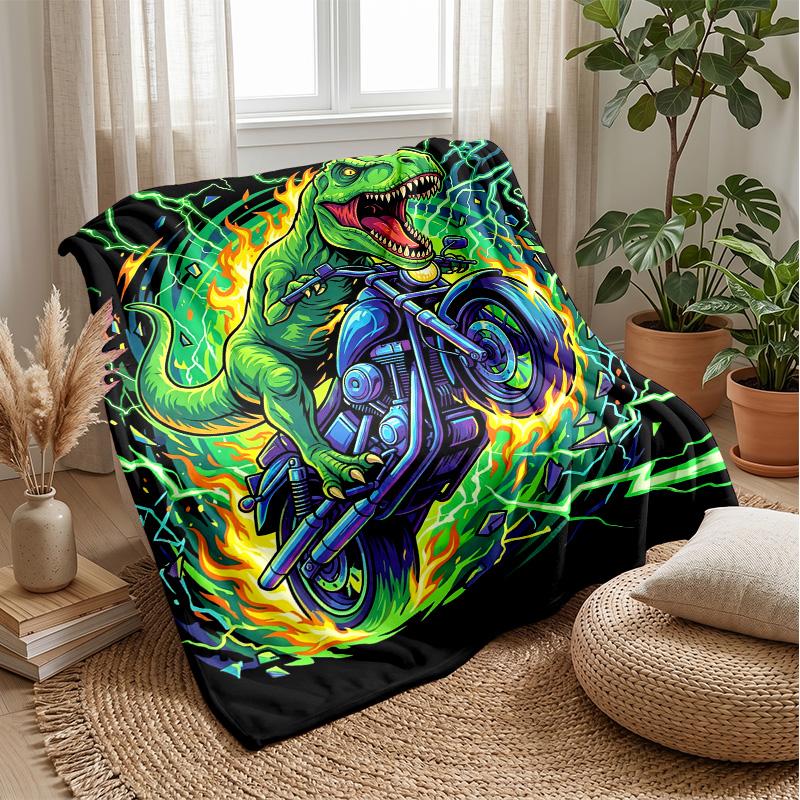 Surfing Dinosaur Wave Theme Blanket Lightweight Warm Flannel Blanket Decorative Throw Blanket for Home Decoration