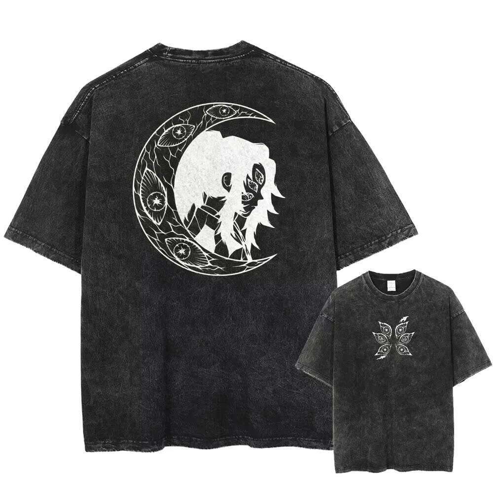Washed T-shirt Anime Demon Slayer Blade T-shirt Men's T-shirt Retro Hip Hop Street Style Men's Style Clothing