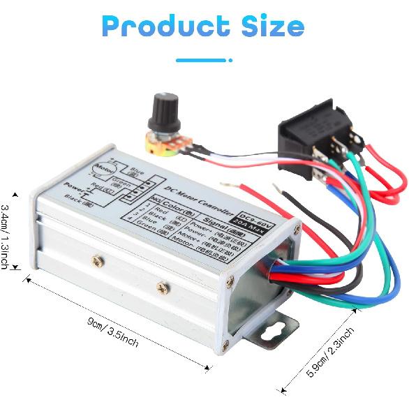 PWM DC Motor Speed Controller, DC 9V-60V & 10A Rated Brush Motor Stepless Speed Controller with Forward-Brake-Reverse Switch & Ajustable