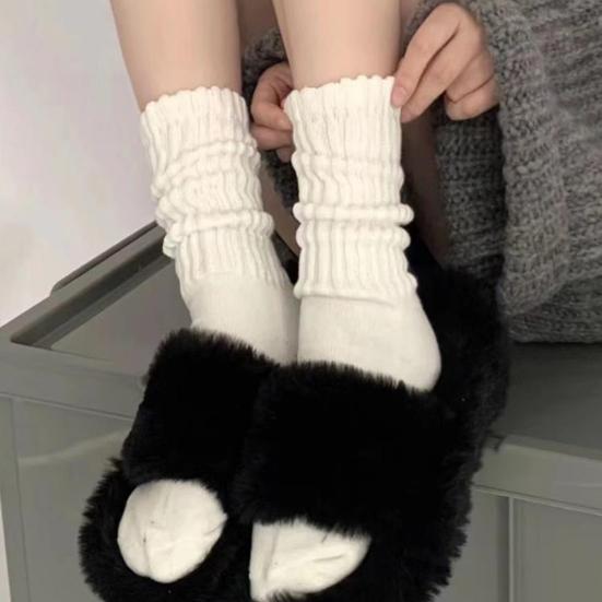 1 Pair Women Crew Socks Solid Color Ribbed Calf Scrunch Boot Socks Elastic Warm Socks Versatile Footwear Accessory