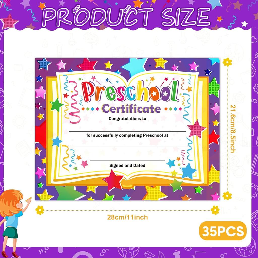 Yisong 35 Pcs Preschool Diploma, Colorful Preschool Graduation Award Certificate Classroom Activities Certificate for Kid Student Teacher Preschool