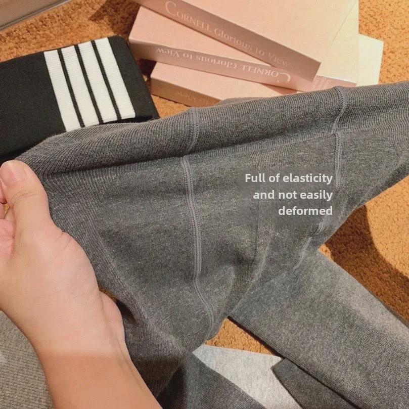 Women's Heat-Generating Four-Bar Fleece Leggings: Slimming, Hip-Lifting, Elastic Knit for Autumn/Winter Wear.