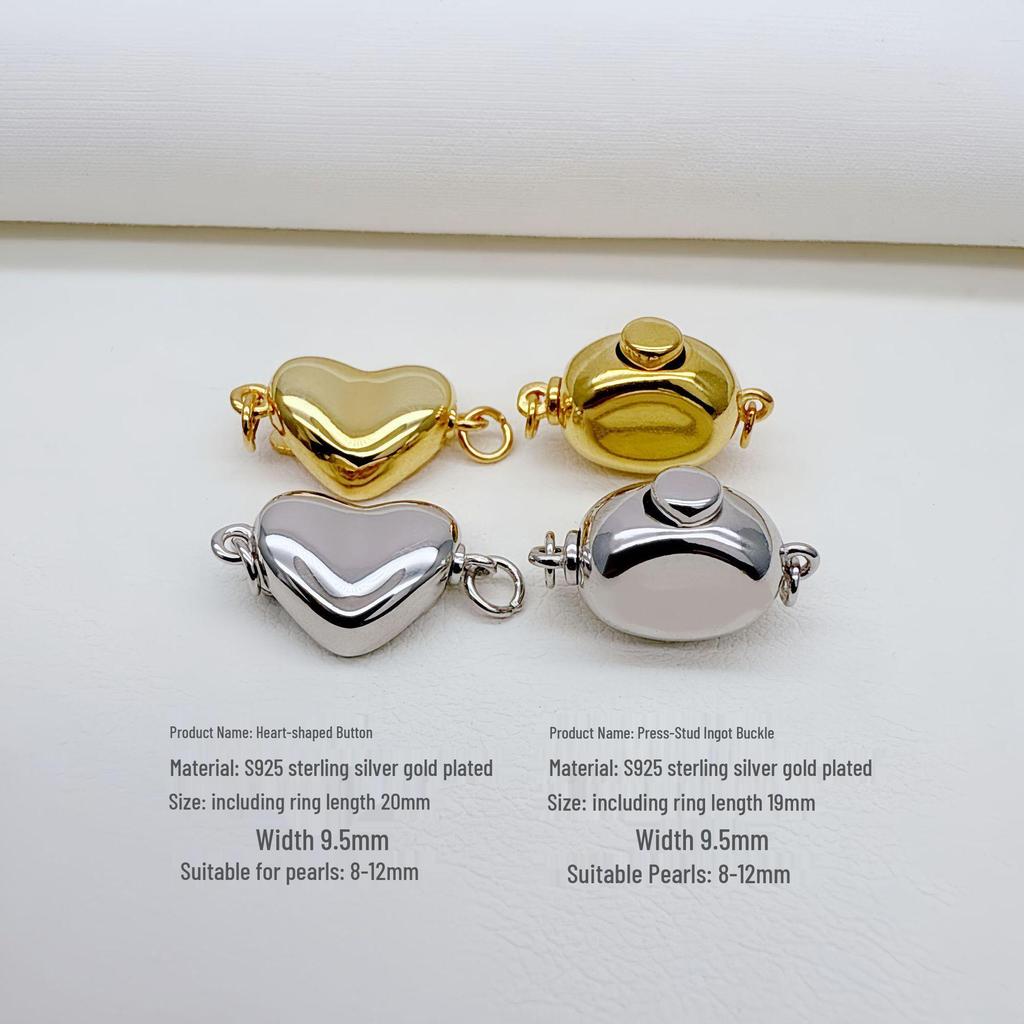 S925 Sterling Silver Heart Clasp Necklace & Bracelet Connector for 8-12mm DIY Pearl Accessories