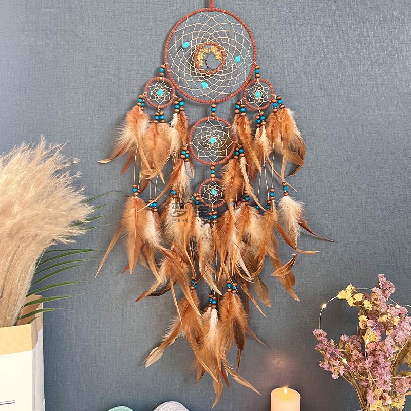 

Premium Turquoise Tree of Life Dream Catcher with Colorful Feathers - Wind Chime Wall Decoration Pendant