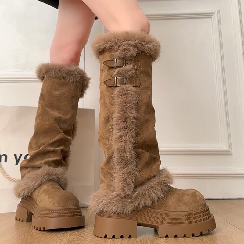 Damenpelz eine dicke Sohle erhöhend Winter leichte gepolsterte warme Schneestiefel rutschfest tragbar lässige Sneaker Baumwollstiefel