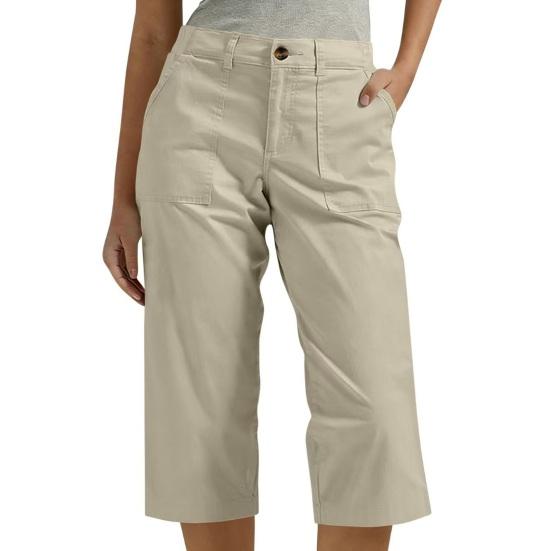 Calças Femininas Cropped com Bolsos Cintura Alta Perna Reta Calças Cargo Modelagem Solta Comprimento no Joelho Calças de Verão para Caminhada Viagem
