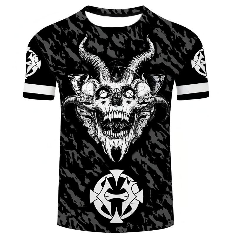 Trendy Men's Clothing Graphic T-shirts 3D Digital Printing Viking Element Pattern Short Sleeved Loose Round Neck Top for Men
