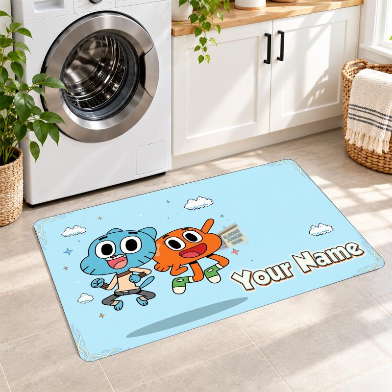 Amazing World of Gumball Custom Text Flannel Floor Rug Soft Kitchen Mat Personalized Non Slip Carpet