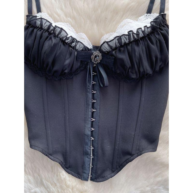 French Sweet Underwear Spaghetti-Strap Slip Women's Stylish Contrast Color Lace Lace Corset Sexy Tops Outerwear Tide