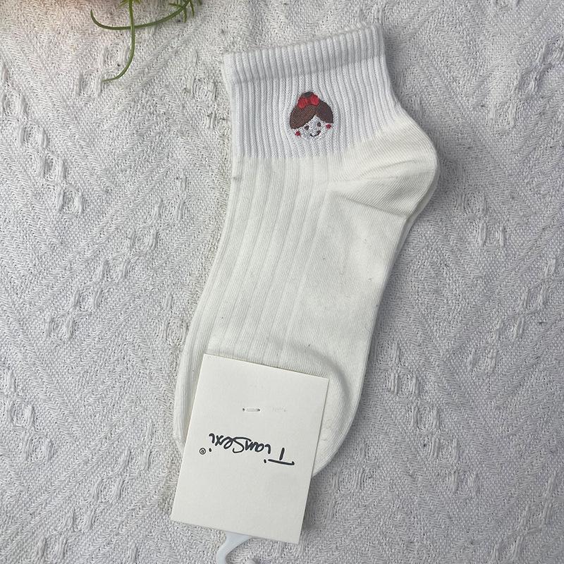 Damen Frühling und Sommer Bestickte Dünne und Vielseitige Reine Baumwolle Kurze Socken