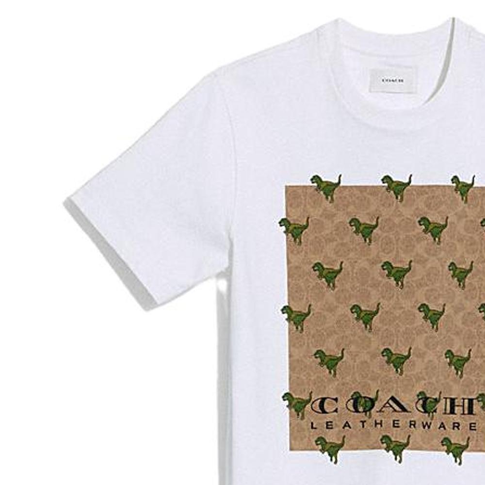 Coach Ewige Serie Dinosaurier-Print Rundhals Kurzarm T-Shirt Herren Oberteile Weiß CF607-WTKH