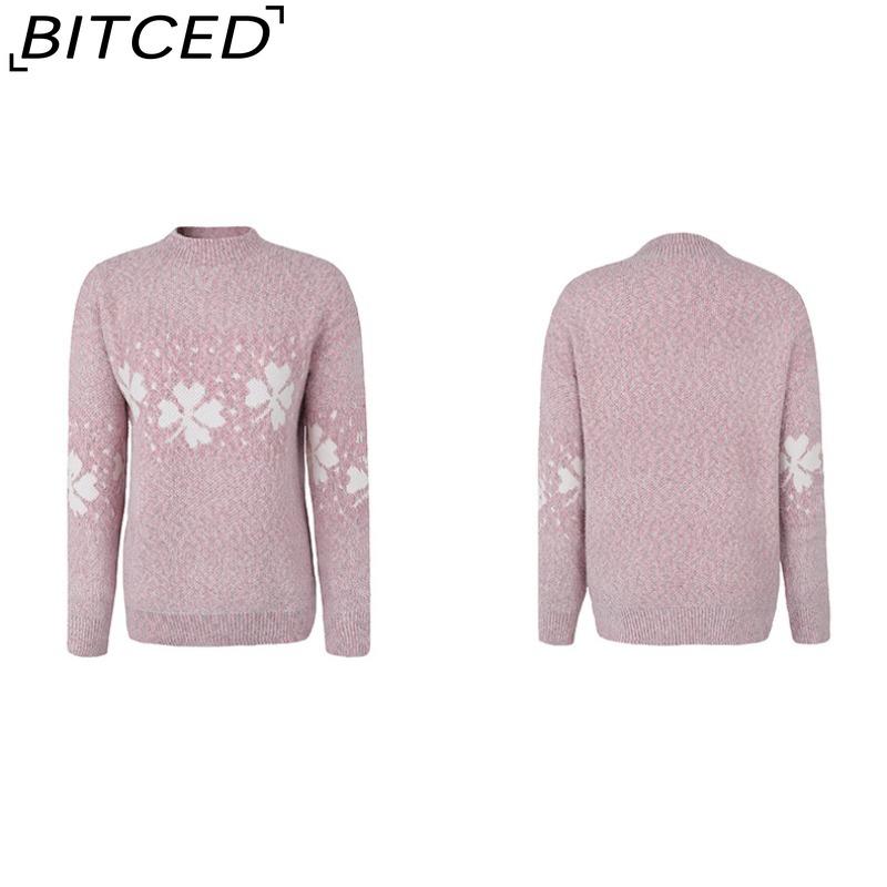BITCED Fall/Winter Christmas Sweater Casual Women's Half-High Neck Snowflake Knit Top