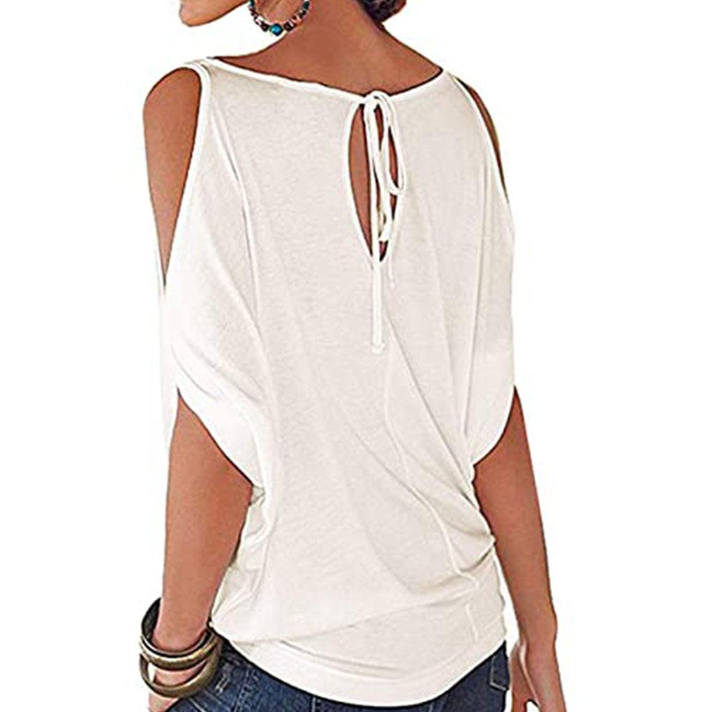 Cold Shoulder Shirt Women Cotton T-shirt Short Sleeve