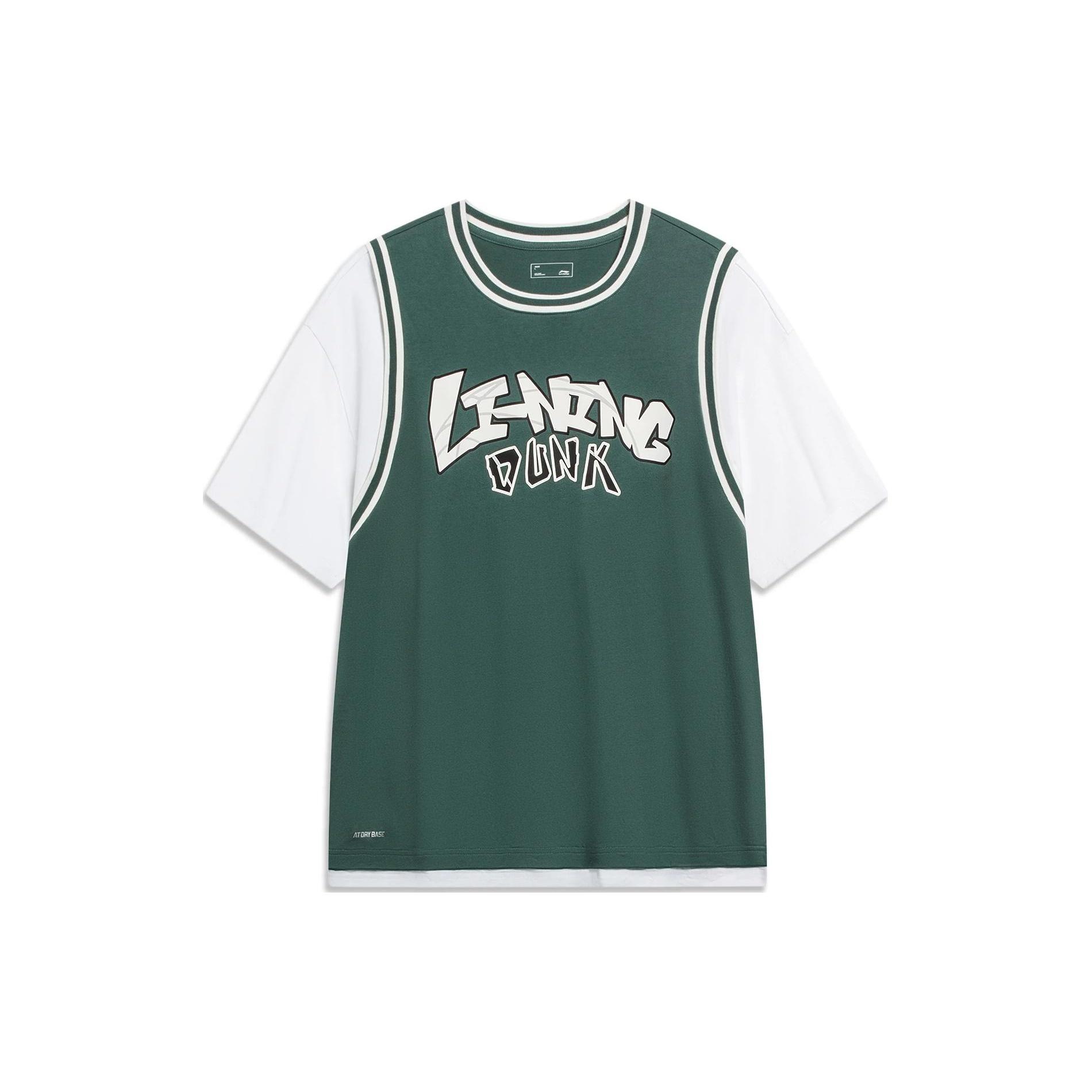 Li-Ning Hoops Graphic Faux Two Piece T-shirt Green White Men s AHST573-3 L