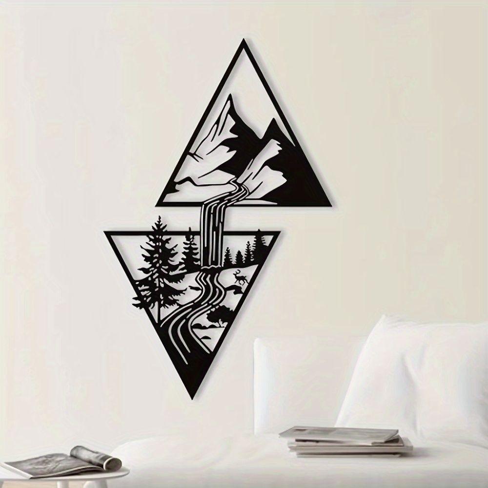 Mountain Waterfall Wall Panel Metal Art Home Decor Living Room