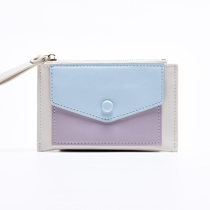 

New Korean Style Women s Wallet Short Card Package Simple Multi-card Position Cross-border Wallet Purse Wholesale Pu Material синій