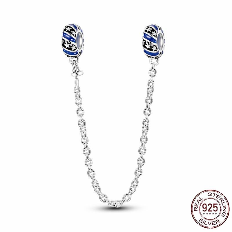 Stříbrný Křišťálový Pavé Bezpečnostní Řetízek Pevný Klip Pramen Přívěsek Vhodný pro Ženy Náramek Stříbrné Šperky Párty Narozeninový Dárek