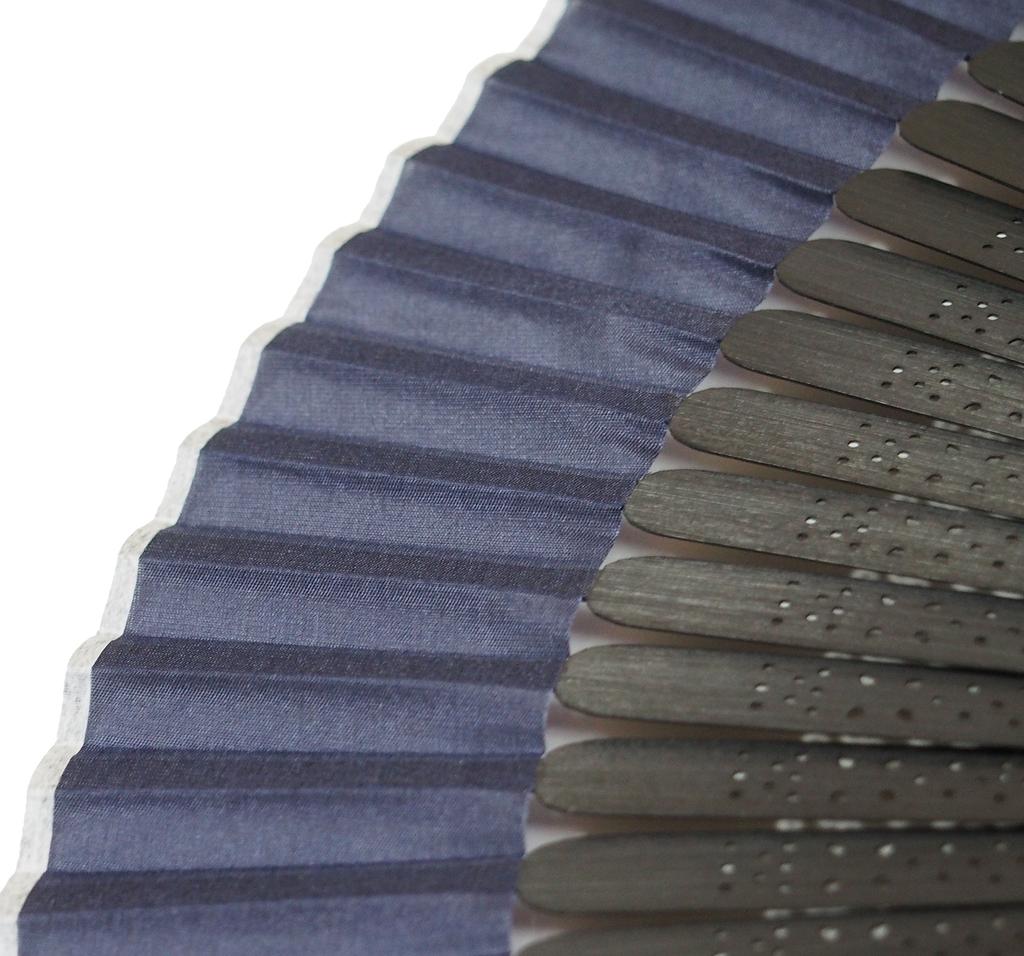 Handcrafted by a Skilled Fan This Short Silk Fan for Men Features 42 Ken and Is Product Craftsman, Black-dyed Bones, 22cm, (tassels Included), Blue.