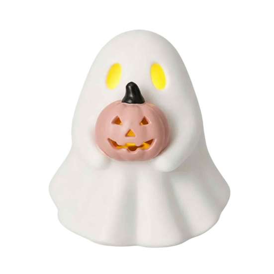Farmhouse Halloween Decor Glowing Ghost Figurine, LED Light Up Ghost, Tabletop Pastoral Holiday Display for Tiered Tray Mantel Shelf And Indoor Autumn