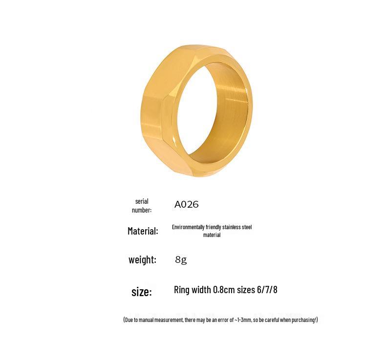 18K Gullbelagt Rustfritt Stål Møtrikk Design Ring - Europeisk & Amerikansk Mote, Enkel & Allsidig.