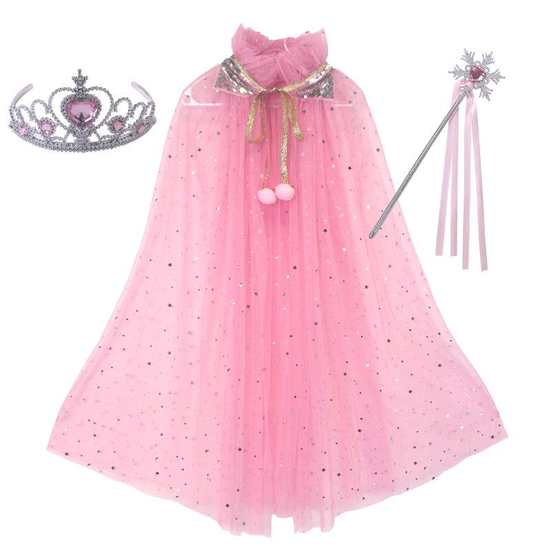 Girls' Elsa Princess Frozen Crown Set with Sequined Cape Shawl