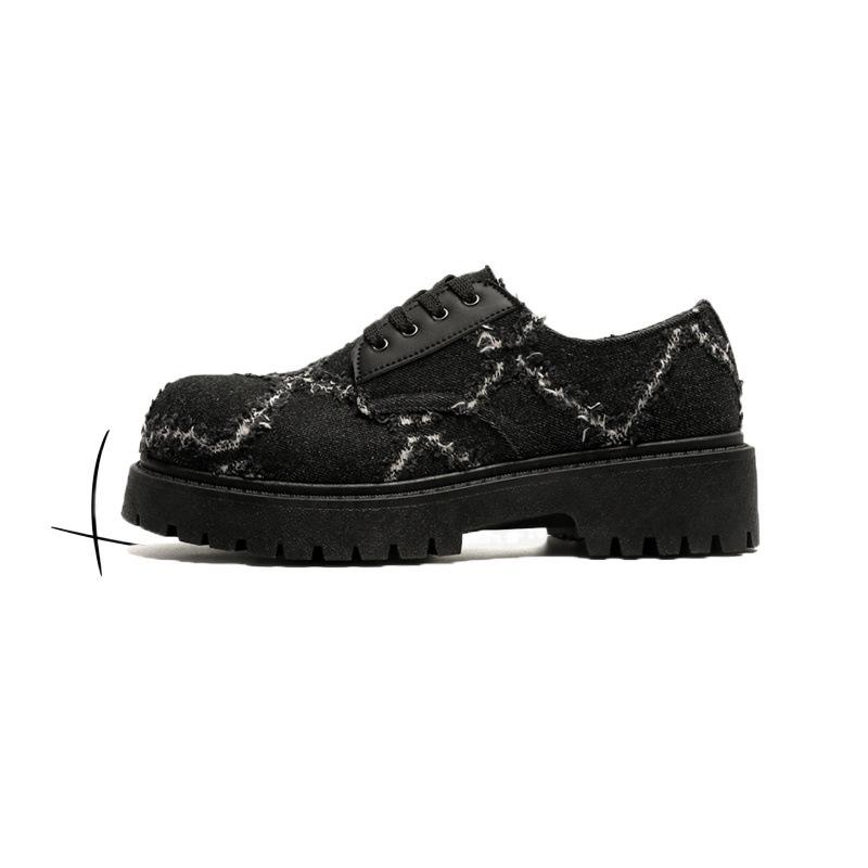 Summer Niche Destruction Wind Derby Shoes Hairstylist Casual Leather Shoes Platform Big Head Canvas Shoes Beggar Shoes