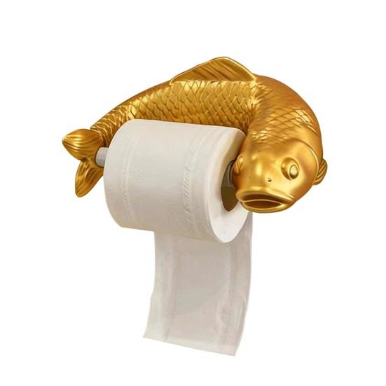 Golden Carp Toilet Paper Holder Roll Holder Decorative Wall-Mounted Toilet Fish Design Paper Towel Dispenser