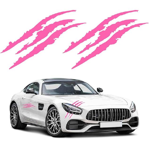YGMONER Claw Mark Car Decals, 16 Inch Car Headlight Stickers, Monster Claw Scratch Sticker For Dodge Challenger Charger, Pack Of 2 (Pink)