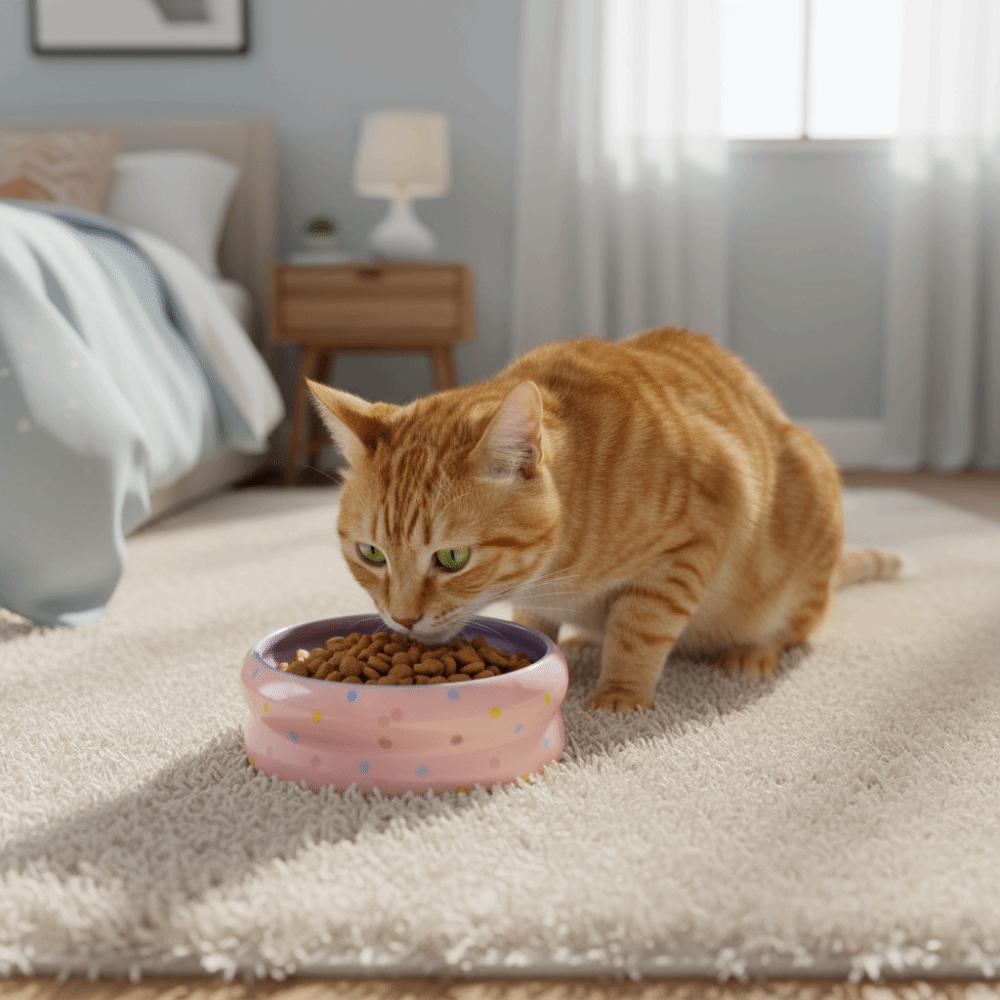 Cute Wide Mouth Ceramic Cat Bowl Cartoon Heavy Base Pet Water Bowl Donut Shape Anti-Tip Pet Food Bowl Pet Households