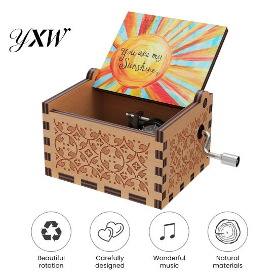 Desktop Musical Box Rotary Handle Wooden Music You Are My Sunshine Mini Mechanical Heavy Duty Decoration Girlfriend Boyfriend Wife Husband Birthday